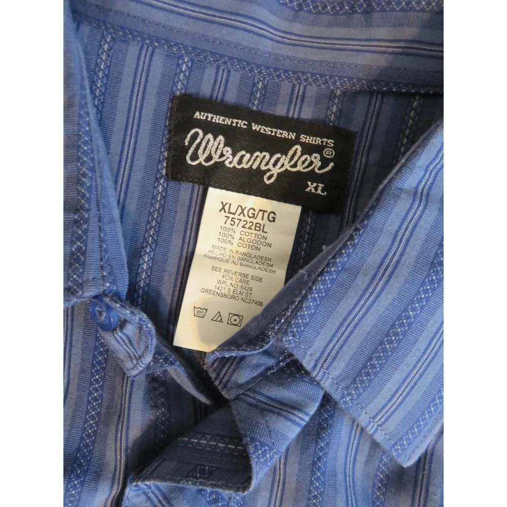 Wrangler Mens Long Sleeve Blue Striped Western Shirt XL Authentic‎